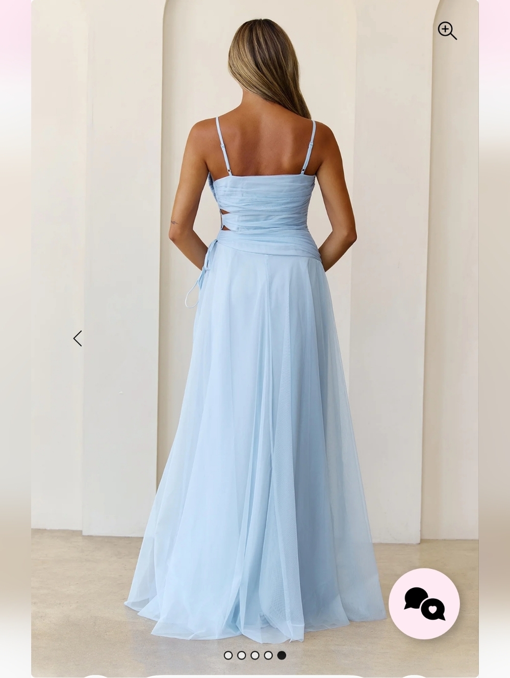 Love Maxi Prom Dress Baby Blue Tulle Flowy Criss Cross Opening On Side - Picture 5 of 7
